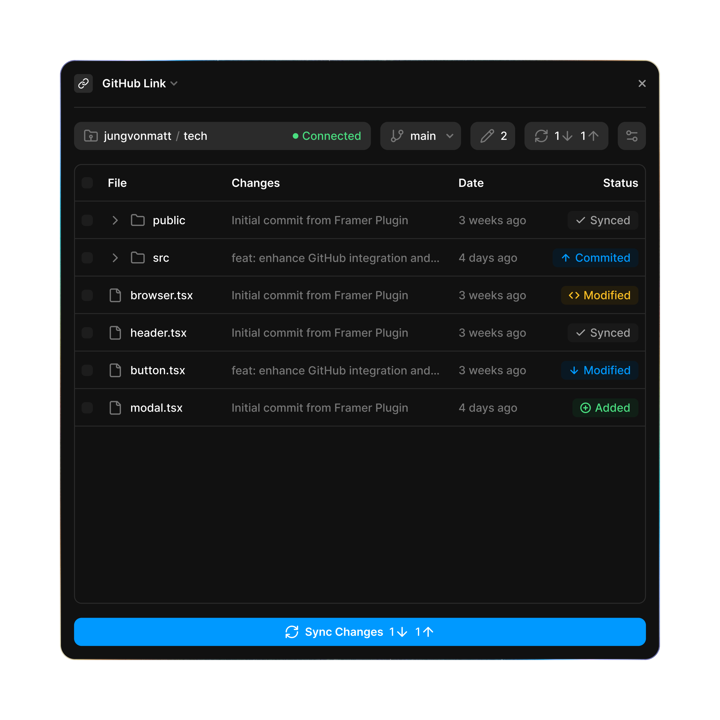 GitHub Link plugin connecting Framer with GitHub